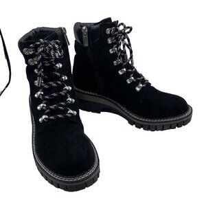 JLo Womens Black Boots Booties Aceser Size 7M 37.5 Lace Up Sparkle Winter Chunky